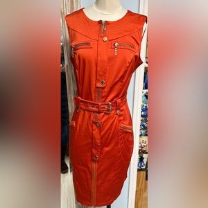 Designer Formal Business Dress Sleeveless Zip Up Orange Size 8 Like New